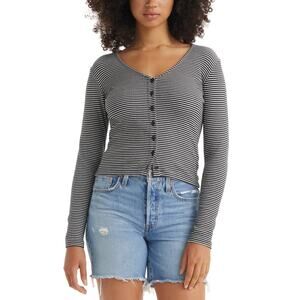 Levis Muse Tee L Stripe Slim Fit Button Top Preppy Classic Y2K 90s Heritage